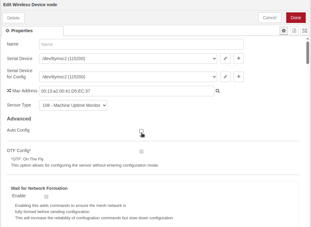 NCD Disable Auto Config - Wireless Device node