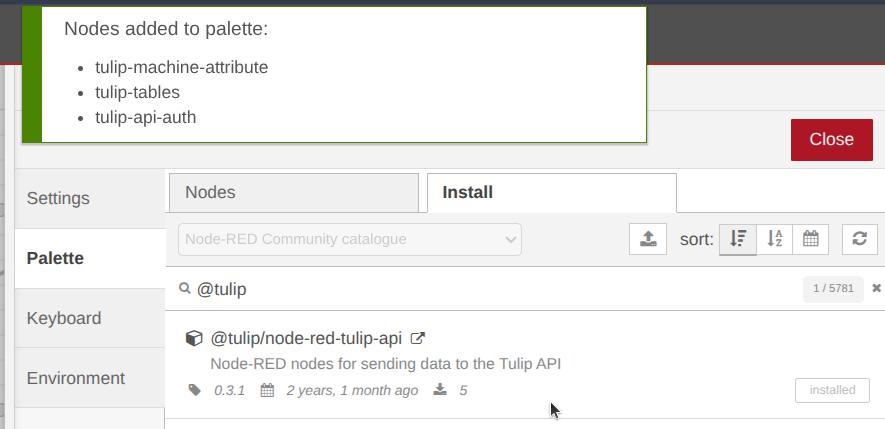 NCD to Tulip Guide - Node-RED Tulip Installation Completed