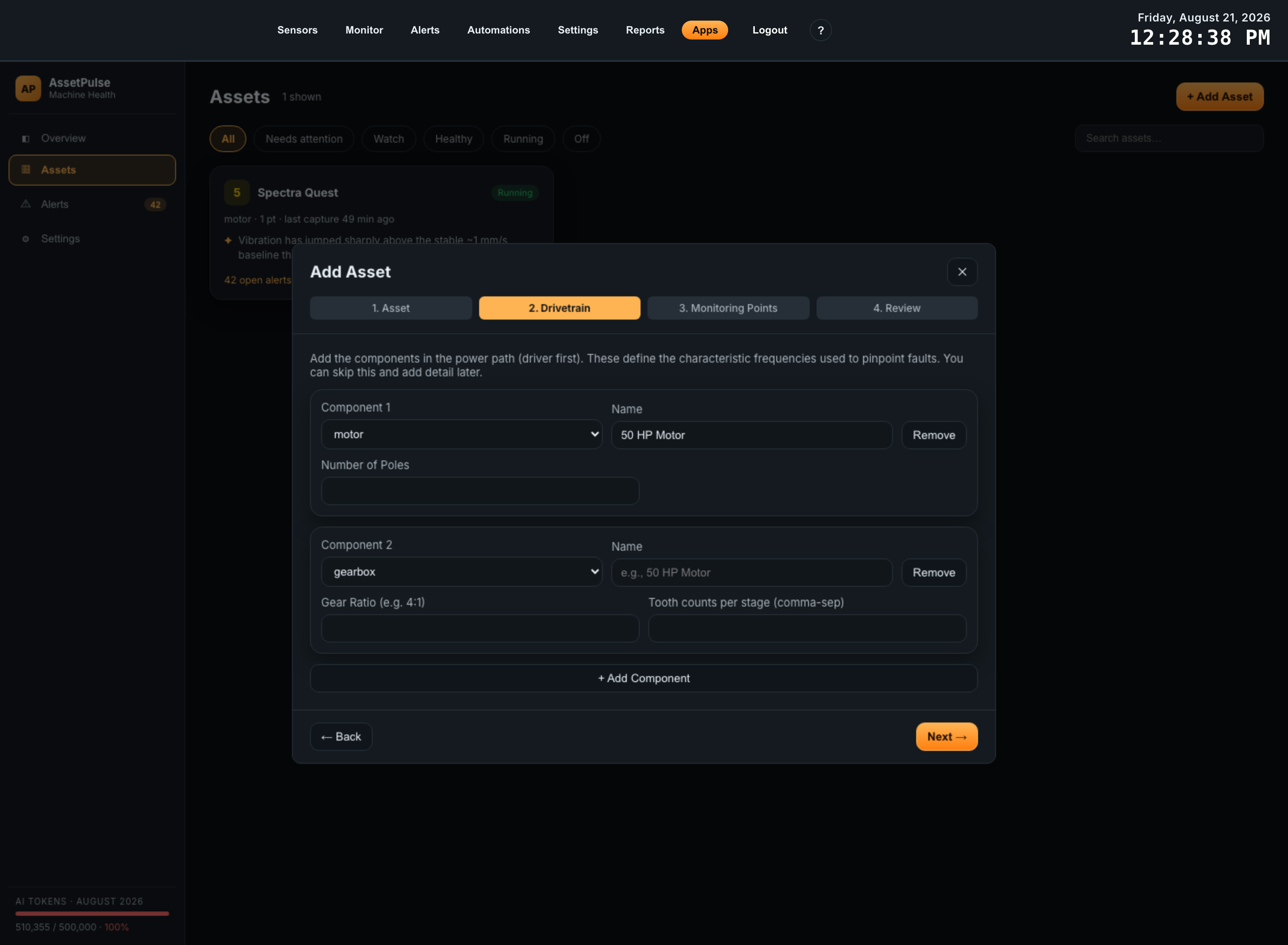 assetpulse atrium app guide 04 add asset step 2 drivetrain