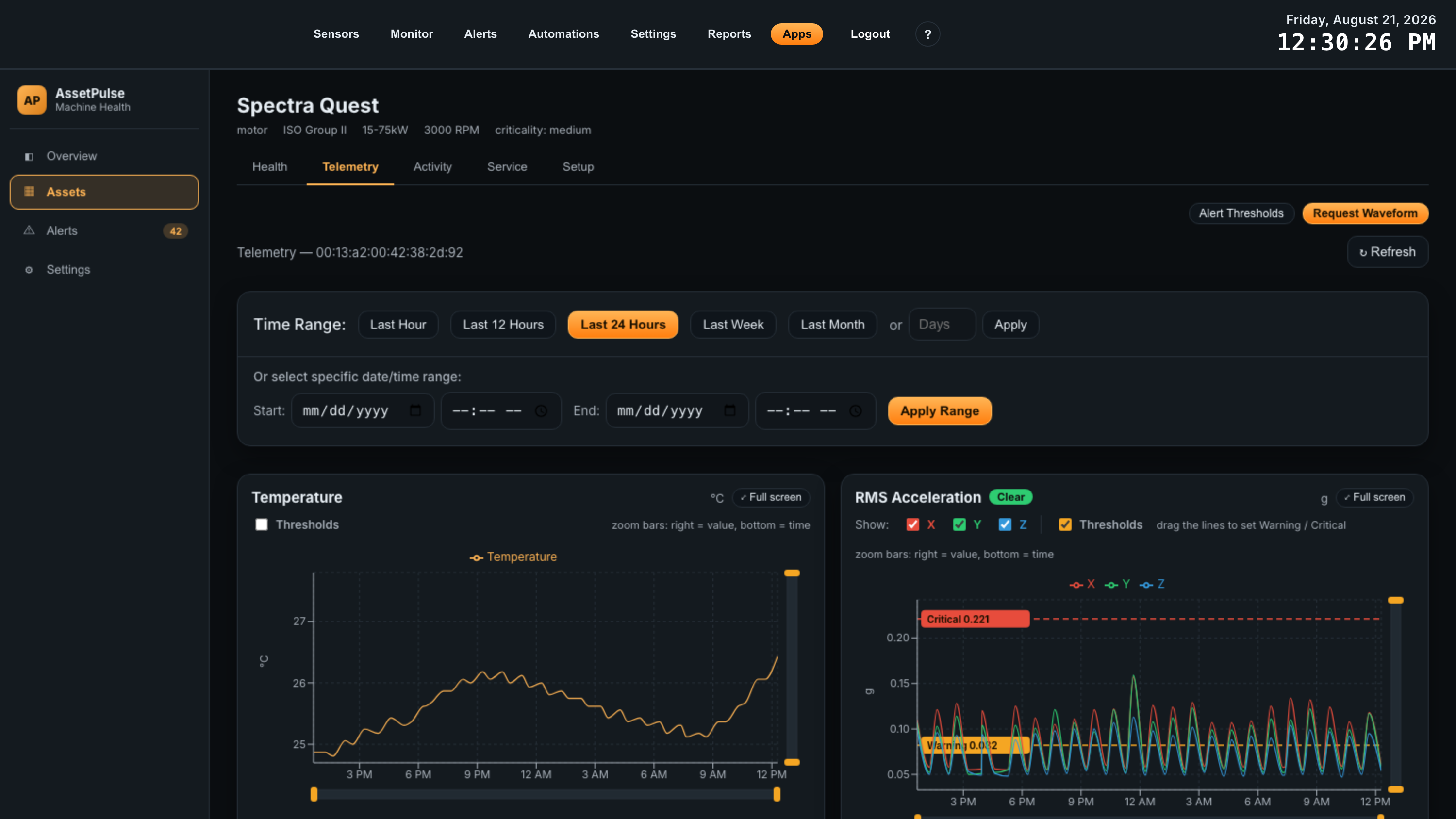 assetpulse atrium app guide 18 telemetry time range