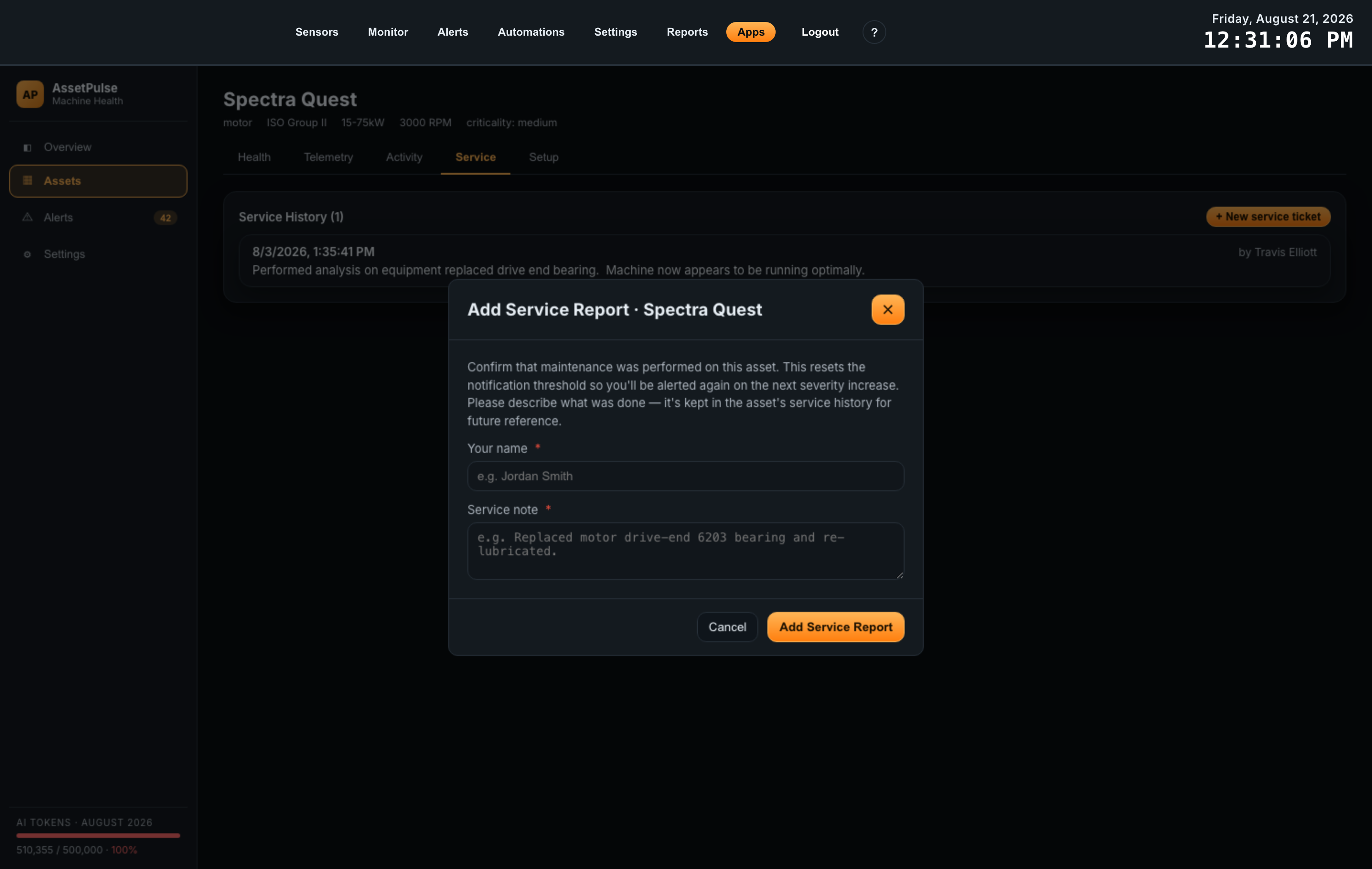 assetpulse atrium app guide 23 add service report