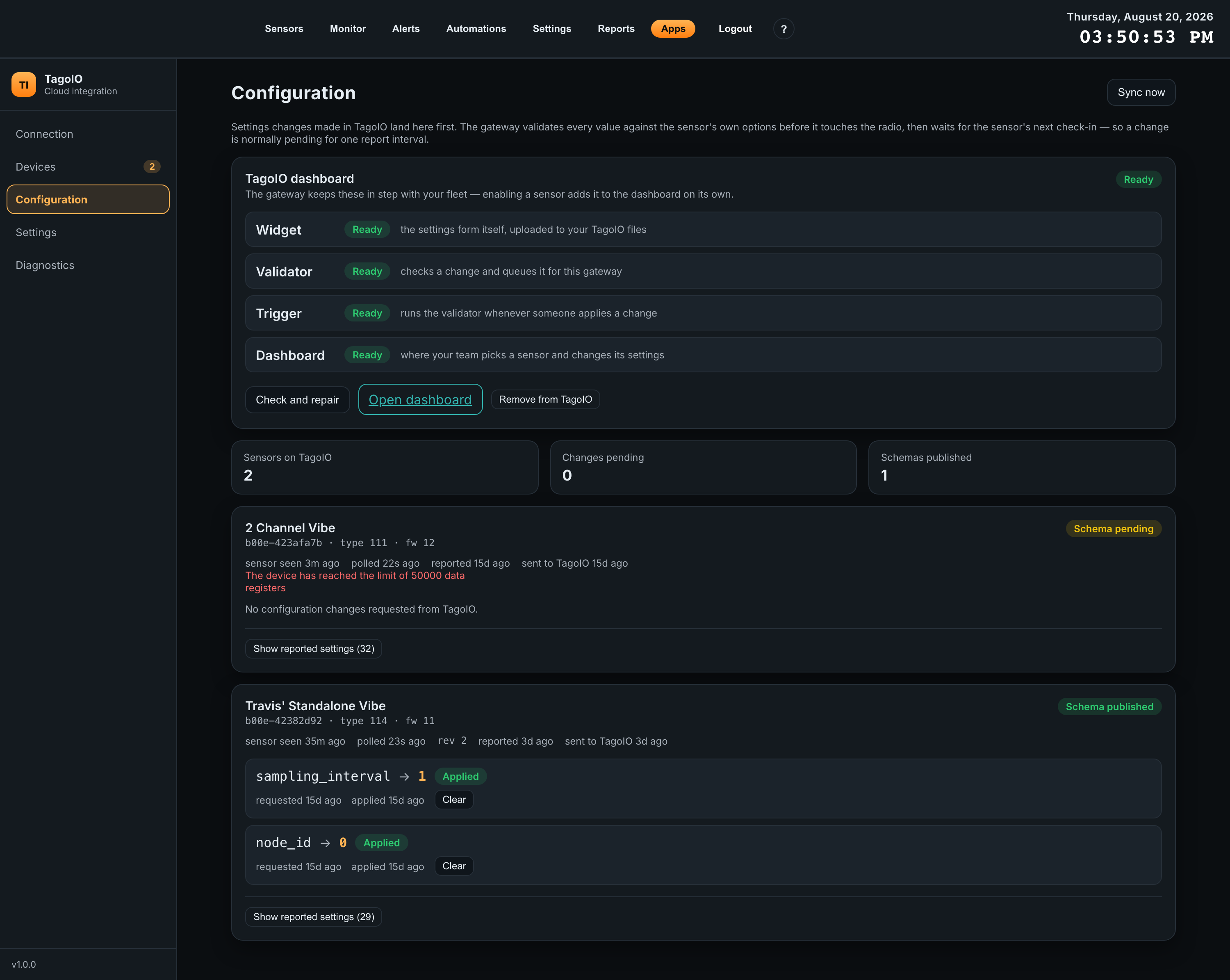 TagoIO > Configuration