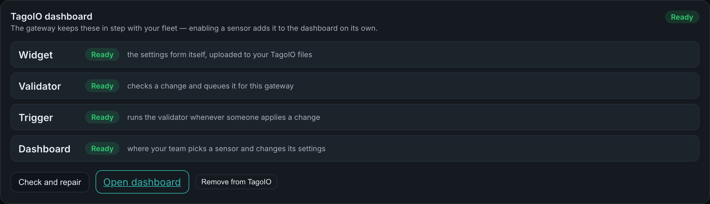 TagoIO > Configuration > TagoIO dashboard