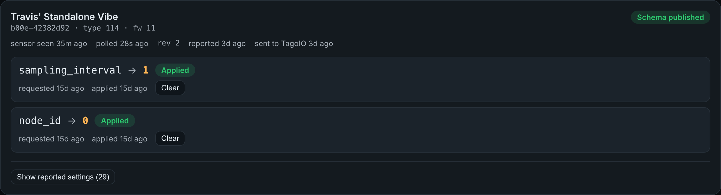 TagoIO > Configuration > sensor card