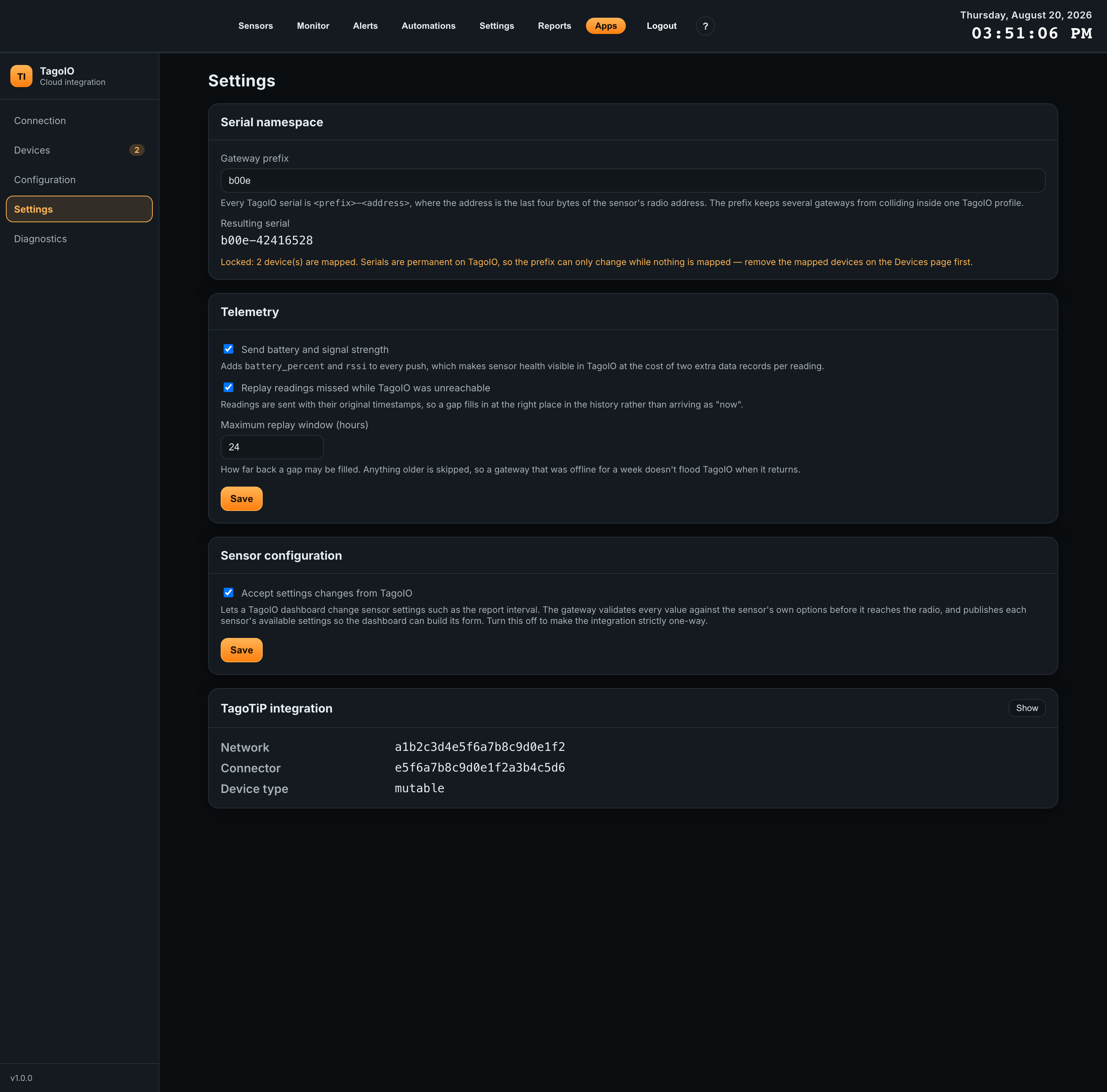 TagoIO > Settings