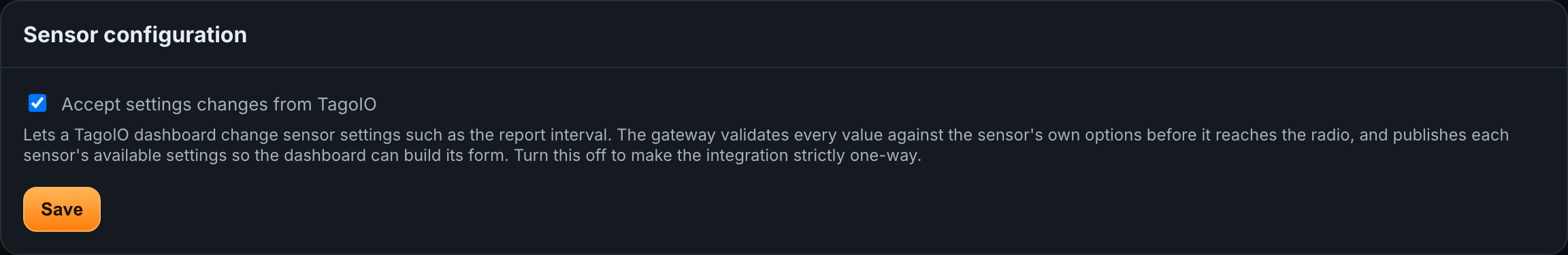 TagoIO > Settings > Sensor configuration