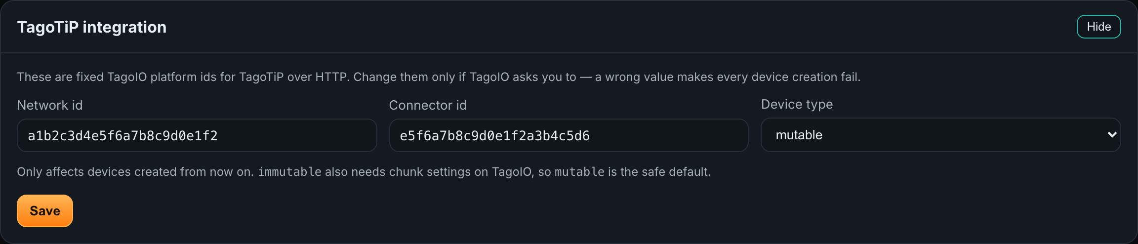 TagoIO > Settings > TagoTiP integration