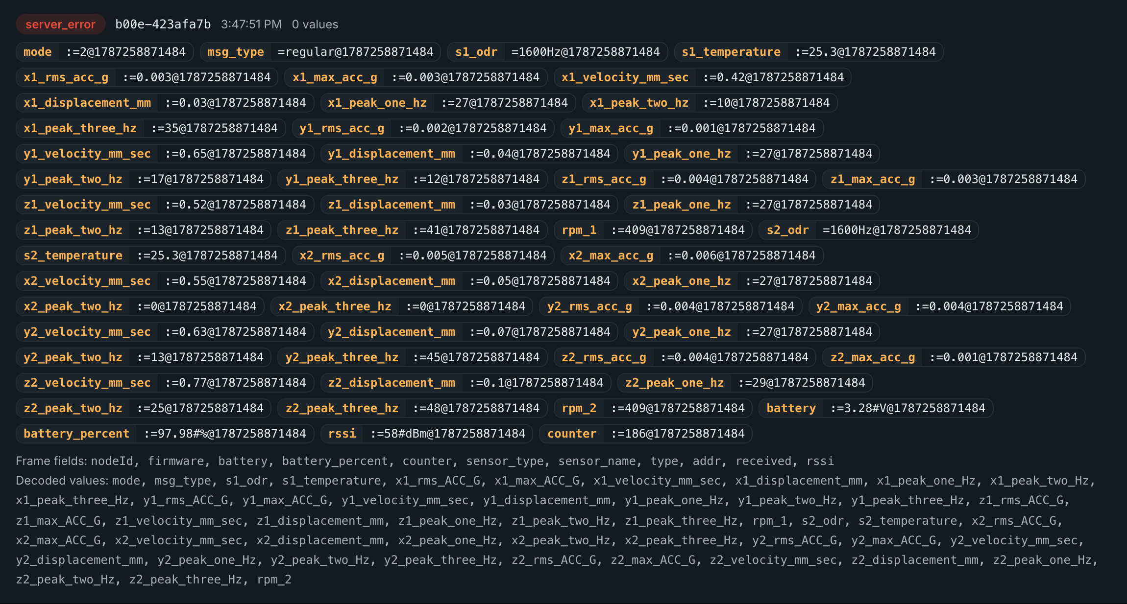 TagoIO > Diagnostics > Recent pushes